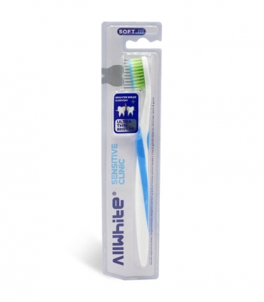 مسواک برس متوسط AllWhite آل وایت مدل Sensitive Clinic کد 613 دارای درپوش آبی
