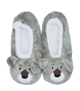 پاپوش پشمی گوشدار کف استپدار طرح تنبل خاکستری