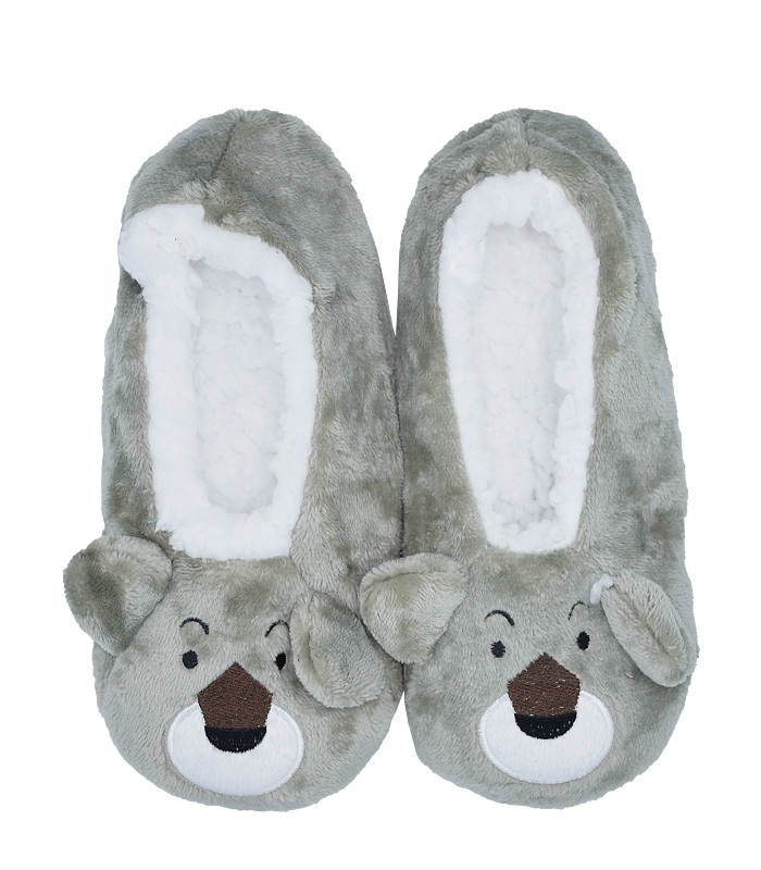 پاپوش پشمی گوشدار کف استپدار طرح تنبل خاکستری