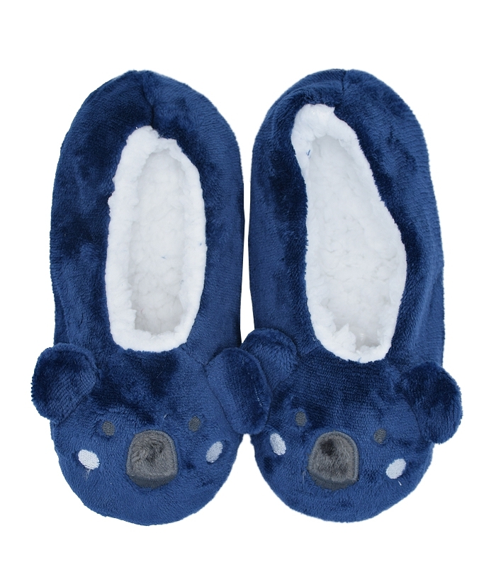 پاپوش پشمی گوشدار کف استپدار طرح کوآلا سرمه‌ای