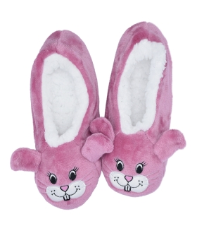 پاپوش پشمی گوشدار کف استپدار طرح خرگوش صورتی