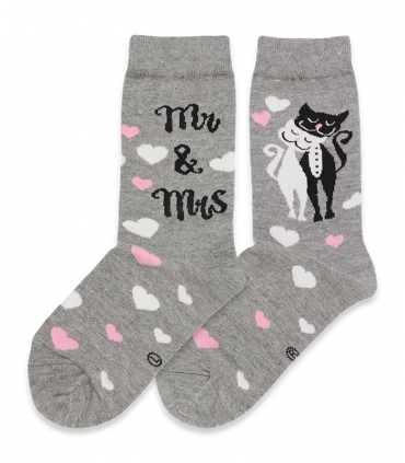 جوراب ساقدار لنگه به لنگه Patook پاتوک طرح گربه‌های عاشق خاکستری