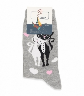 جوراب ساقدار لنگه به لنگه Patook پاتوک طرح گربه‌های عاشق خاکستری
