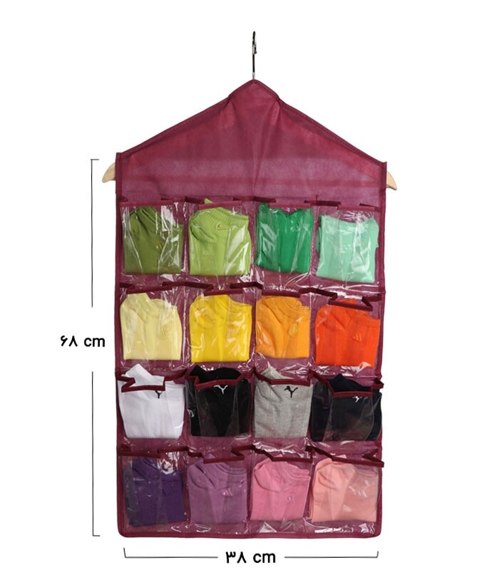 نظم دهنده جوراب آویزی کد 356 ابعاد 38×68 سانتی متر - 16 جیب