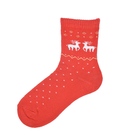 جوراب نیم ساق حوله‌ای طرح دو گوزن کریسمس قرمز
