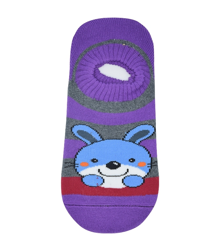 جوراب حولهای  کف استپدار طرح خرگوش بنفش