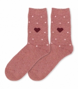جوراب پشمی حوله‌ای Coca & Hana ساقدار طرح قلب خالخالی کالباسی