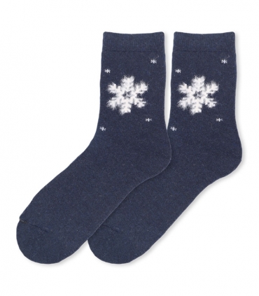 جوراب پشمی حوله‌ای Coca & Hana ساقدار طرح برف درشت سرمه‌ای