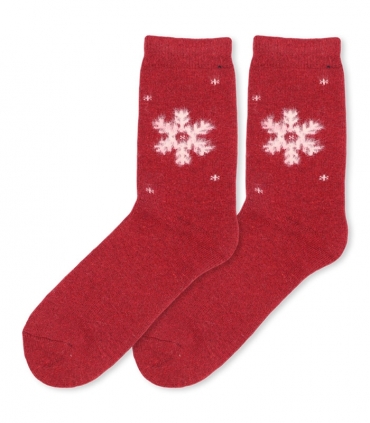 جوراب پشمی حوله‌ای Coca & Hana ساقدار طرح برف درشت قرمز