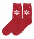 جوراب پشمی حوله‌ای Coco & Hana ساقدار طرح برف درشت قرمز