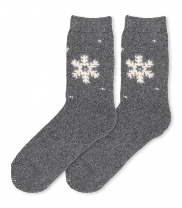 جوراب پشمی حوله‌ای Coca & Hana ساقدار طرح برف درشت خاکستری