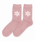 جوراب پشمی حوله‌ای Coco & Hana ساقدار طرح برف درشت صورتی روشن