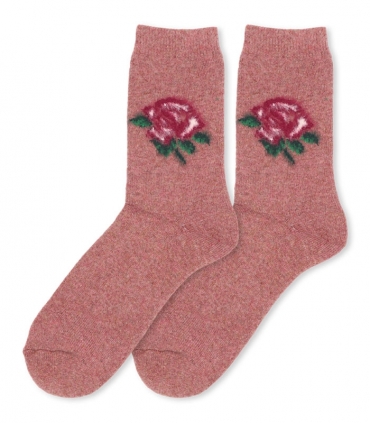 جوراب پشمی حوله‌ای Coca & Hana ساقدار طرح گل رز کالباسی