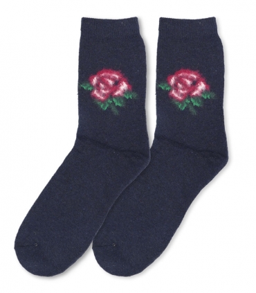 جوراب پشمی حوله‌ای Coca & Hana ساقدار طرح گل رز سرمه‌ای