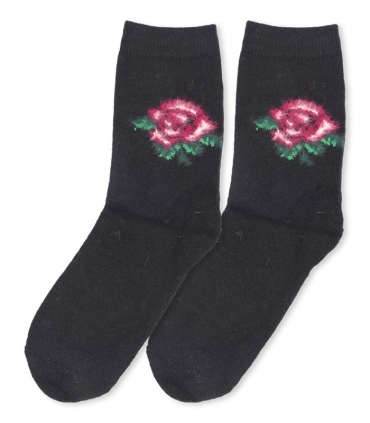 جوراب پشمی حوله‌ای Coca & Hana ساقدار طرح گل رز مشکی