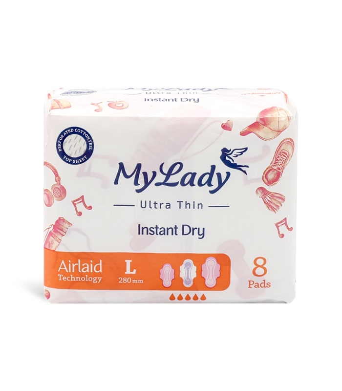 نوار بهداشتی بالدار خیلی نازک مشبک MyLady مای لیدی مدل Instant Dry بزرگ - بسته 8 عددی