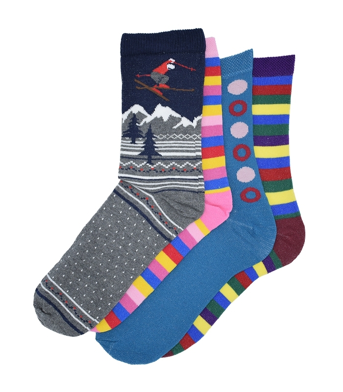 جوراب ساق بلند زنانه Çağdaş طرح اسکی - 4 جفت