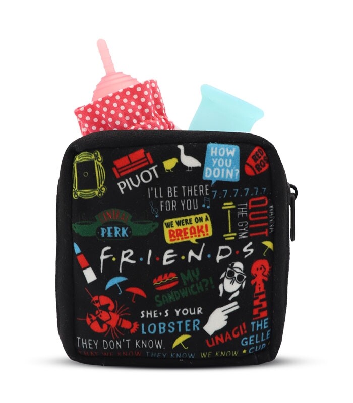 کیف نوار بهداشتی زیپ ‌دار Hippo هیپو ابعاد 13×13 طرح Friends مشکی