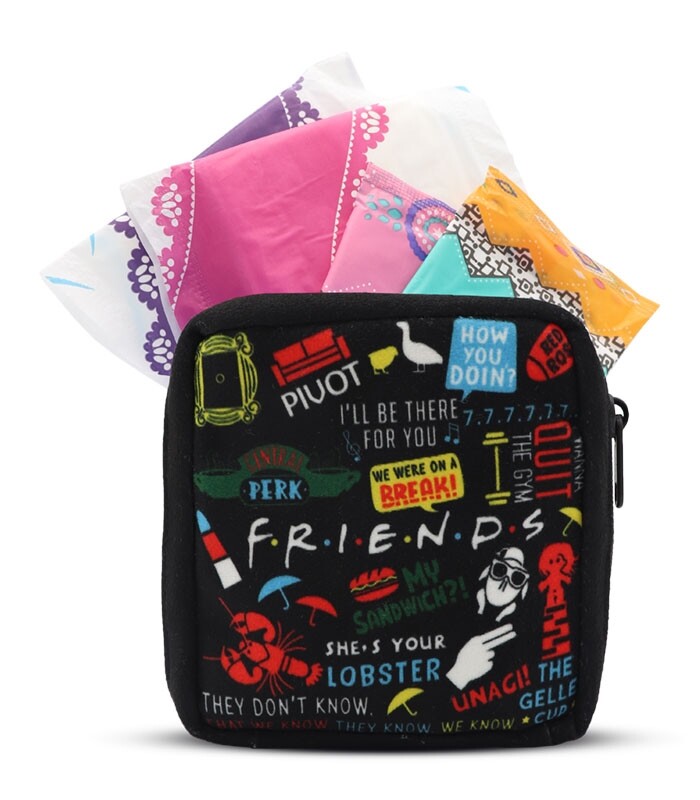 کیف نوار بهداشتی زیپ ‌دار Hippo هیپو ابعاد 13×13 طرح Friends مشکی