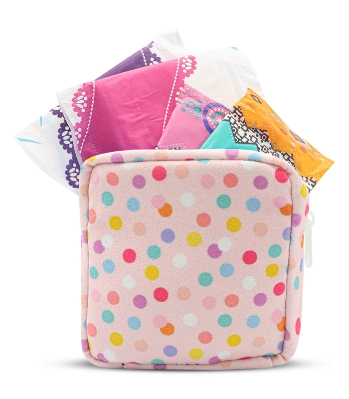 کیف نوار بهداشتی زیپ ‌دار Hippo هیپو ابعاد 13×13 طرح خالخالی رنگی صورتی روشن