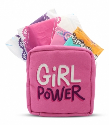 کیف نوار بهداشتی زیپ ‌دار Hippo هیپو ابعاد 13×13 طرح Girl Power صورتی