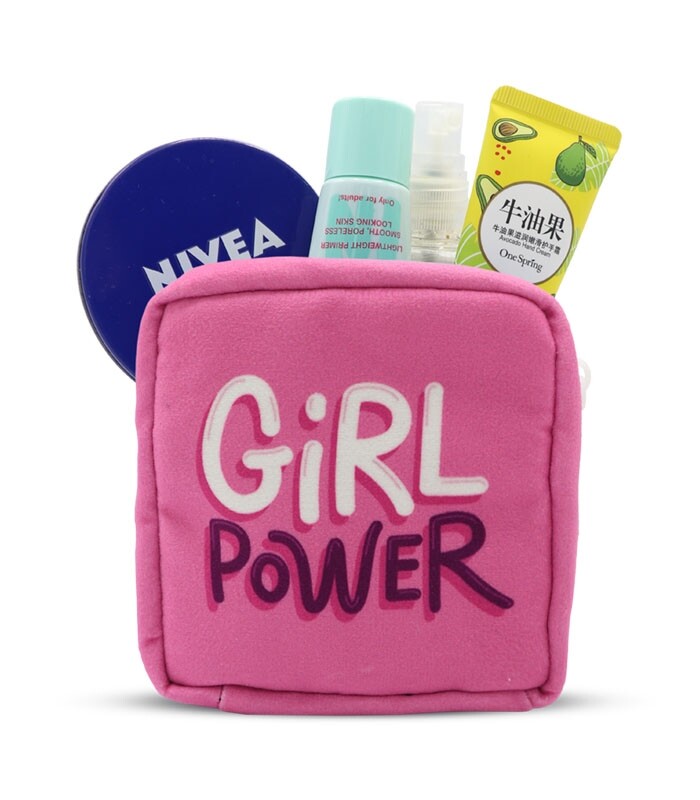 کیف نوار بهداشتی زیپ ‌دار Hippo هیپو ابعاد 13×13 طرح Girl Power صورتی