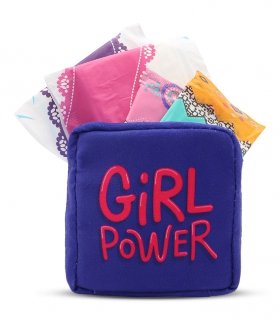 کیف نوار بهداشتی زیپ ‌دار Hippo هیپو ابعاد 13×13 طرح Girl Power آبی کاربنی