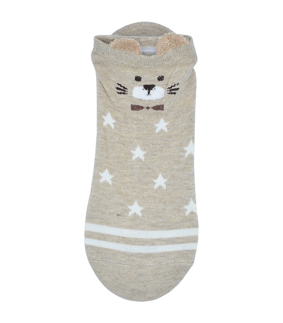 جوراب قوزکی گوشدار طرح گربه و ستاره کرم