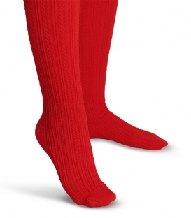 جوراب شلواری ضخیم بافت طرح گره‌ای قرمز