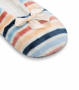 پاپوش پشمی پاپیون دار کف استپدار طرح راه راه رنگی سفید
