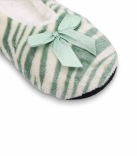پاپوش پشمی پاپیون دار کف استپدار طرح ببری سبز سفید