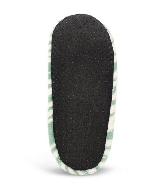 پاپوش پشمی پاپیون دار کف استپدار طرح ببری سبز سفید