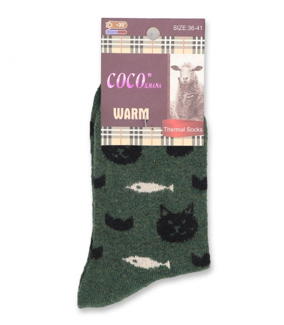 جوراب پشمی ساقدار Coco & Hana طرح گربه و ماهی