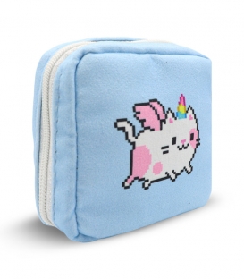 کیف نوار بهداشتی زیپ دار Hippo هیپو ابعاد 13×13 طرح گربه تکشاخ آبی روشن