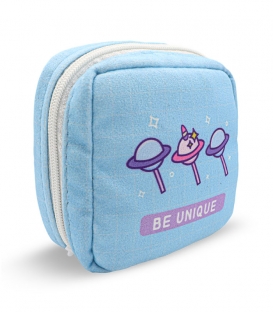 کیف نوار بهداشتی زیپ دار Hippo هیپو ابعاد 13×13 طرح Be Unique آبی روشن
