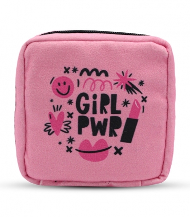 کیف نوار بهداشتی زیپ دار Hippo هیپو ابعاد 13×13 طرح Girl Power صورتی روشن