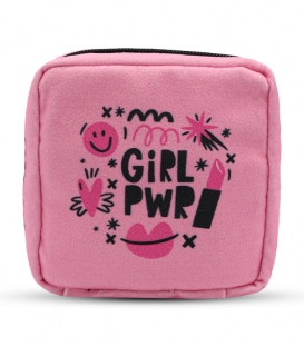 کیف نوار بهداشتی زیپ دار Hippo هیپو ابعاد 13×13 طرح Girl Power صورتی روشن