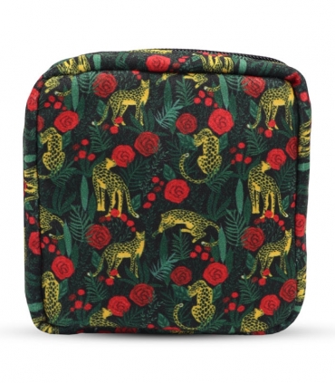 کیف نوار بهداشتی زیپ دار Hippo هیپو ابعاد 13×13 طرح پلنگ و گل رز مشکی