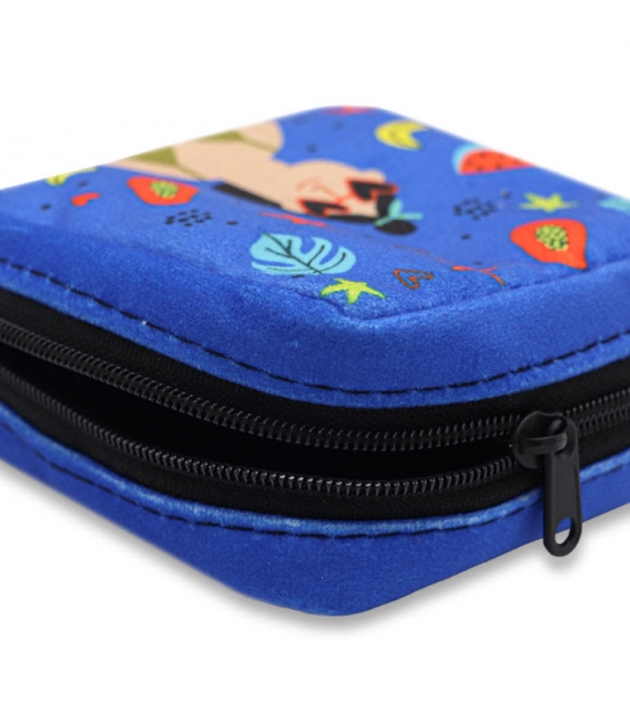 کیف نوار بهداشتی زیپ دار Hippo هیپو ابعاد 13×13 طرح دختر و میوه‌های تابستانی آبی کاربنی
