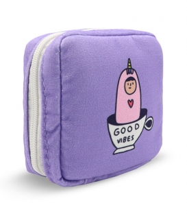 کیف نوار بهداشتی زیپ دار Hippo هیپو ابعاد 13×13 طرح Good Vibe بنفش