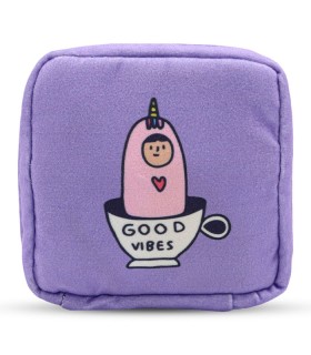 کیف نوار بهداشتی زیپ دار Hippo هیپو ابعاد 13×13 طرح Good Vibe بنفش