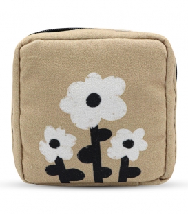 کیف نوار بهداشتی زیپ دار Hippo هیپو ابعاد 13×13 طرح گل سفید خاکی