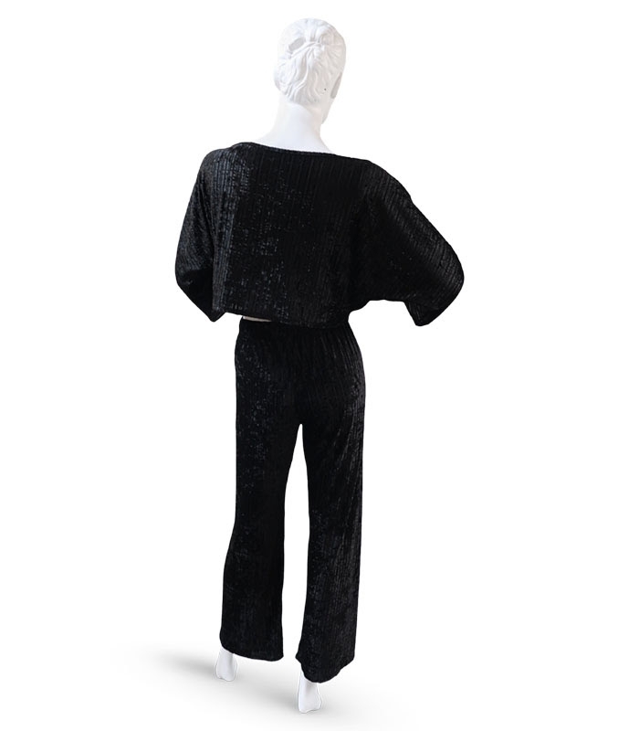 ست شلوار و کراپ Neev نیو مخمل راه راه کد Meissa 4609 مشکی Black