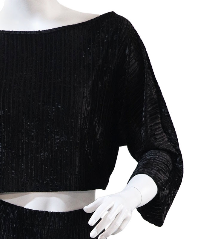 ست شلوار و کراپ Neev نیو مخمل راه راه کد Meissa 4609 مشکی Black