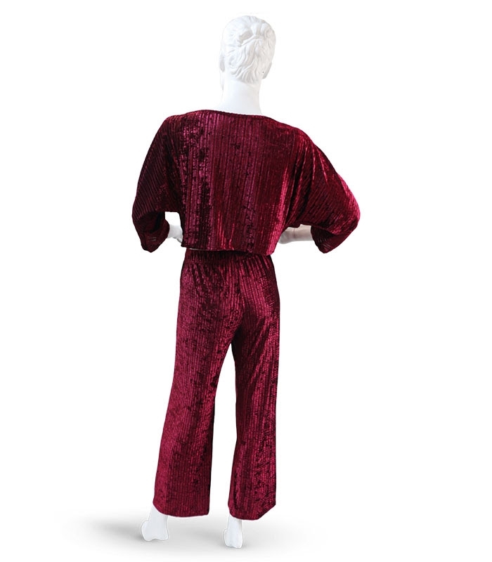 ست شلوار و کراپ Neev نیو مخمل راه راه کد Meissa 4609 زرشکی Dark Red