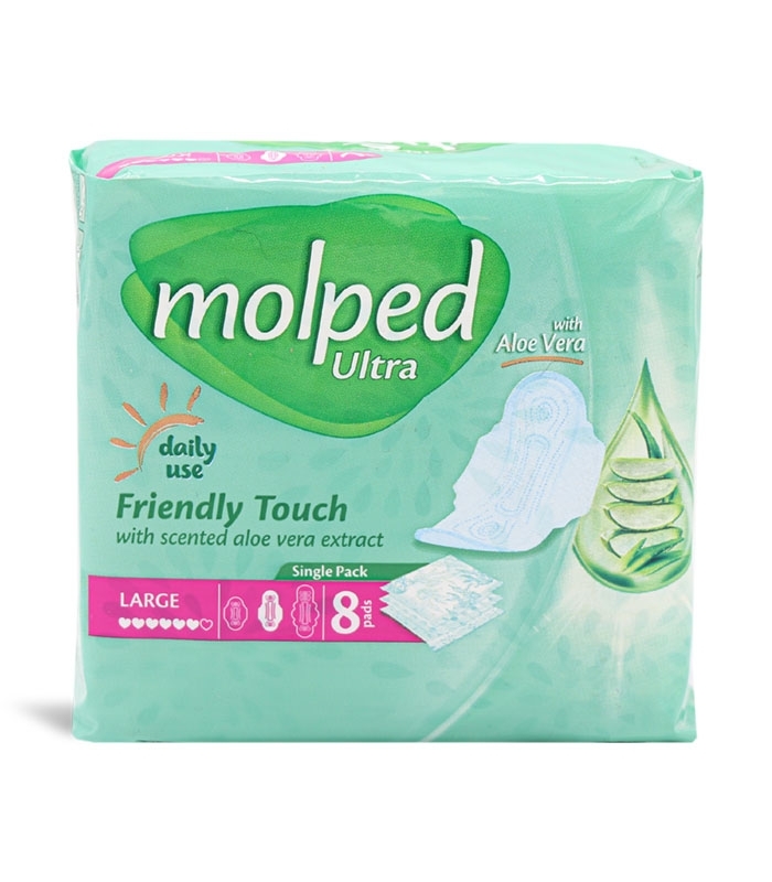 نوار بهداشتی بالدار خیلی نازک مشبک مولپد Molped مدل Ultra آلوئه ورا بزرگ کد 420 - بسته 8 عددی