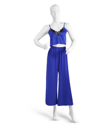 ست شلوار و کراپ Neev نیو ساتن کد Ivy آبی Blue