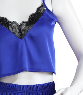 ست شلوار و کراپ Neev نیو ساتن کد Ivy آبی Blue