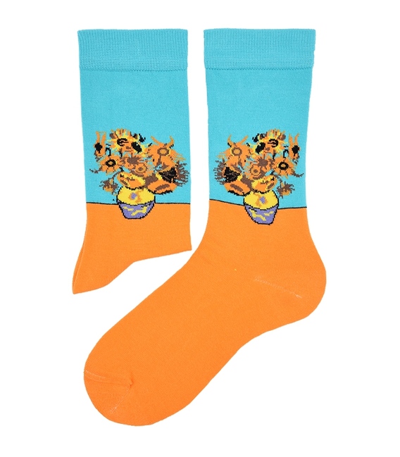 جوراب ساق دار هپی و مپی طرح گل آفتابگردان آبی نارنجی