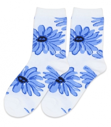جوراب نیم ساق Coco & Hana طرح گل درشت آبی سفید